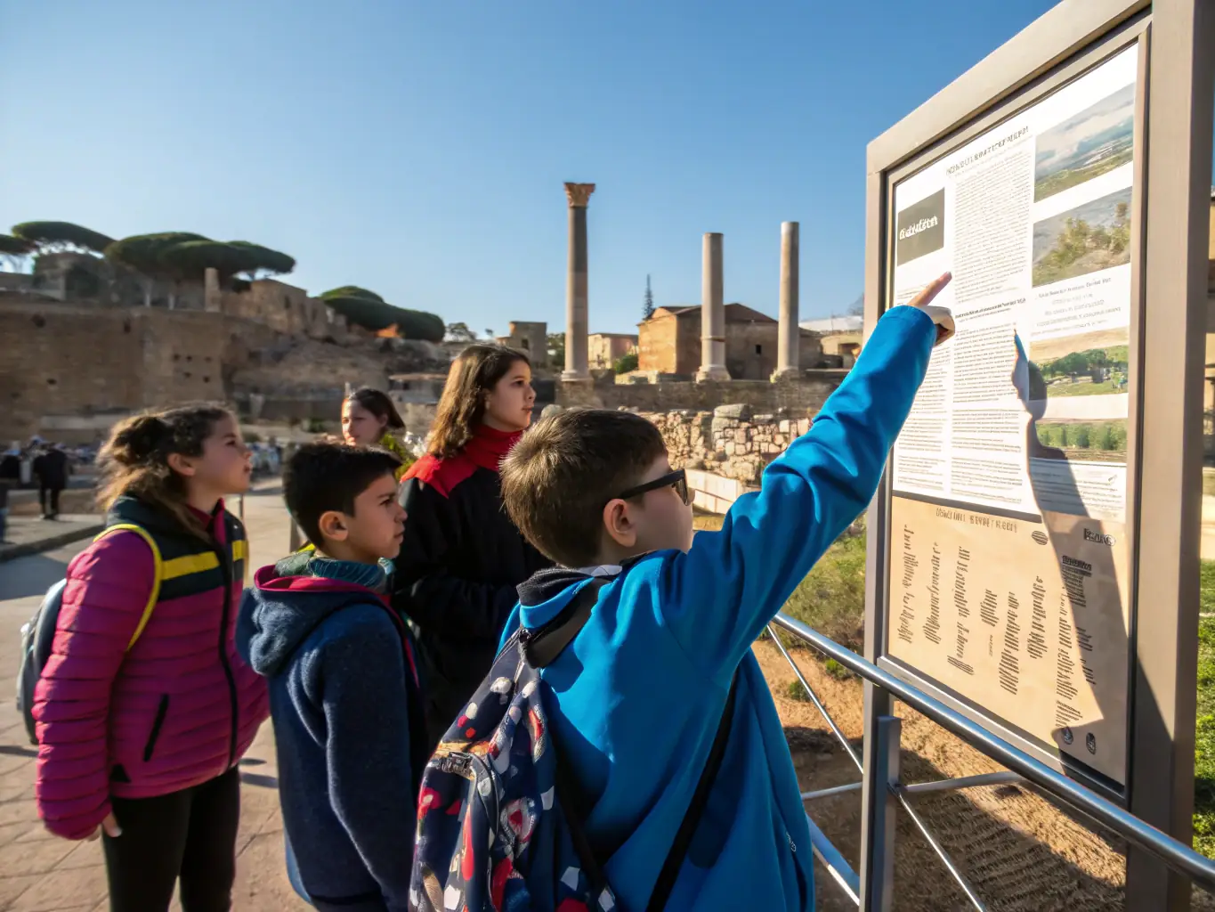 A photograph featuring a group of students participating in an educational tour of the Gallo-Roman site, emphasizing the importance of educating the public about its historical significance.