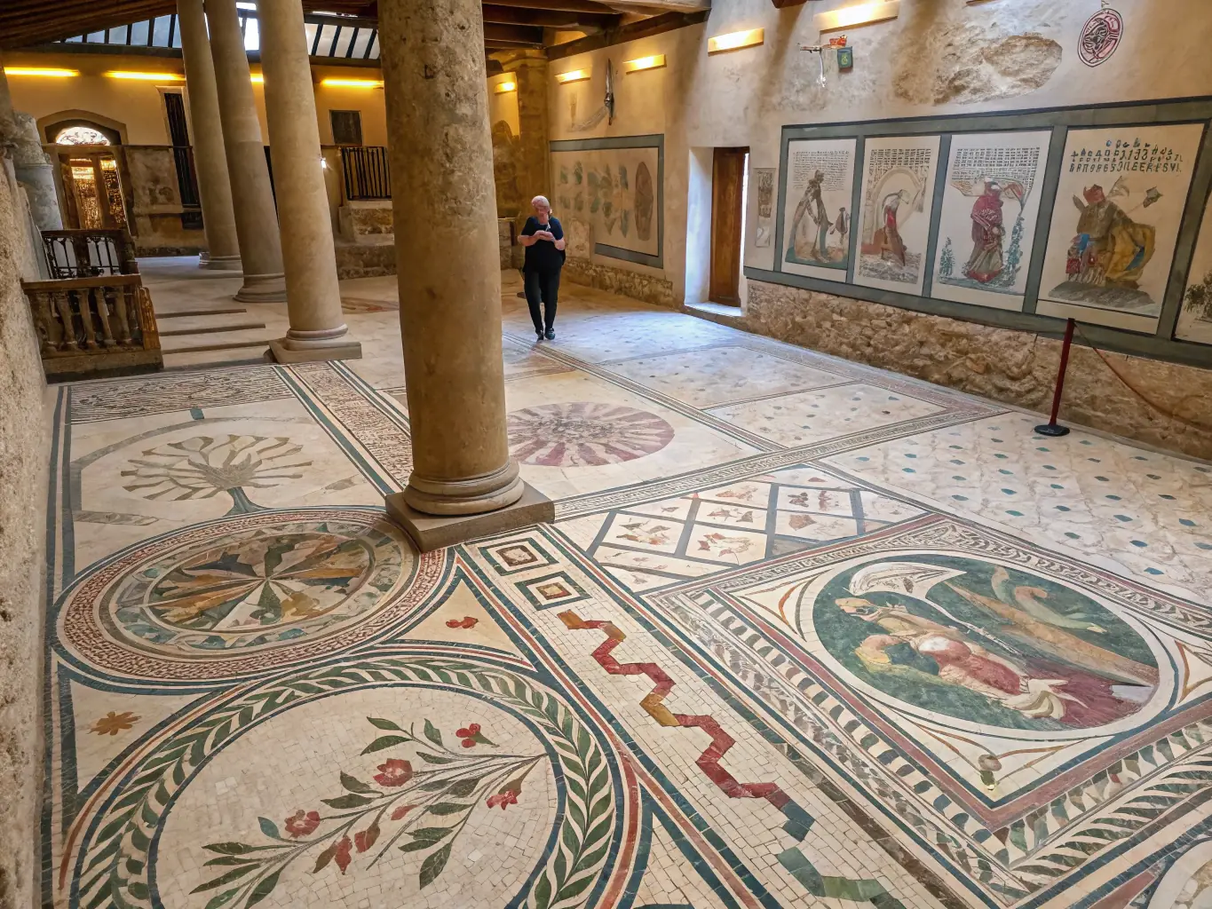 A photograph of a restored mosaic at the Gallo-Roman site, highlighting the intricate artistry and the preservation efforts undertaken by the organization.